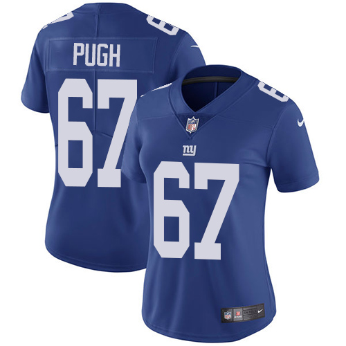 Women's Nike New York Giants #67 Justin Pugh Royal Blue Team Color Vapor Untouchable Elite Player NFL Jersey
