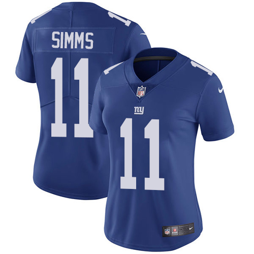 Women's Nike New York Giants #11 Phil Simms Royal Blue Team Color Vapor Untouchable Elite Player NFL Jersey