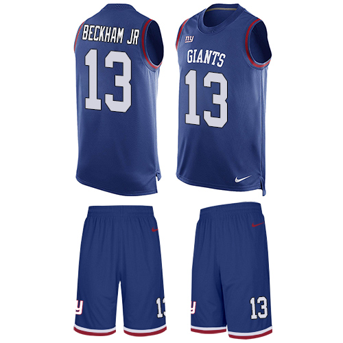 Men's Nike New York Giants #13 Odell Beckham Jr Limited Royal Blue Tank Top Suit NFL Jersey