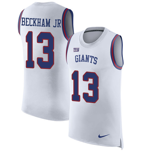 Men's Nike New York Giants #13 Odell Beckham Jr White Rush Player Name & Number Tank Top NFL Jersey