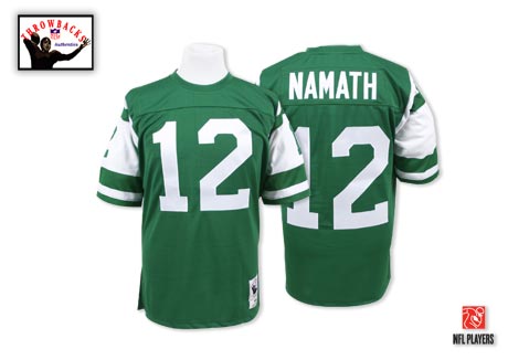 Mitchell and Ness New York Jets #12 Joe Namath Green Team Color Authentic Throwback NFL Jersey