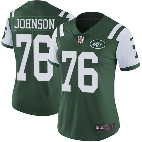 Women's Nike New York Jets #76 Wesley Johnson Green Team Color Vapor Untouchable Elite Player NFL Jersey
