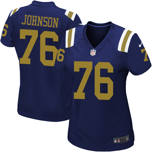 Women's Nike New York Jets #76 Wesley Johnson Elite Navy Blue Alternate NFL Jersey