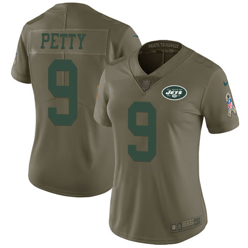 Women's Nike New York Jets #9 Bryce Petty Limited Olive 2017 Salute to Service NFL Jersey