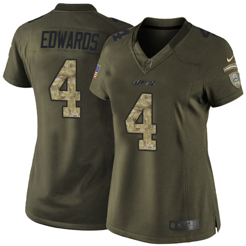 Women's Nike New York Jets #4 Lac Edwards Elite Green Salute to Service NFL Jersey