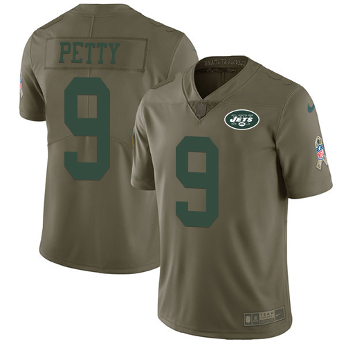 Men's Nike New York Jets #9 Bryce Petty Limited Olive 2017 Salute to Service NFL Jersey