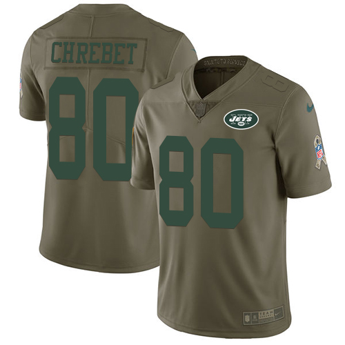 Men's Nike New York Jets #80 Wayne Chrebet Limited Olive 2017 Salute to Service NFL Jersey