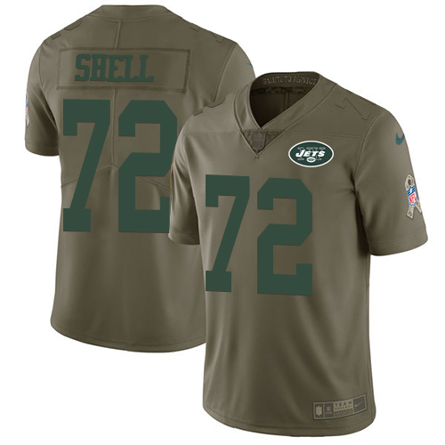 Men's Nike New York Jets #72 Brandon Shell Limited Olive 2017 Salute to Service NFL Jersey