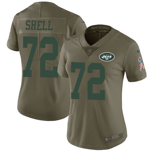 Women's Nike New York Jets #72 Brandon Shell Limited Olive 2017 Salute to Service NFL Jersey