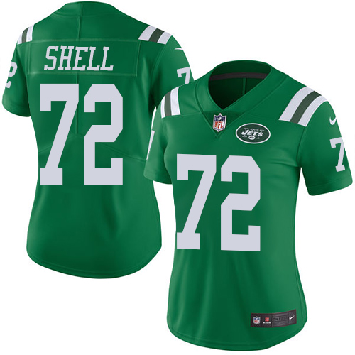 Women's Nike New York Jets #72 Brandon Shell Limited Green Rush Vapor Untouchable NFL Jersey