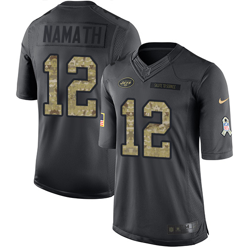 Men's Nike New York Jets #12 Joe Namath Limited Black 2016 Salute to Service NFL Jersey