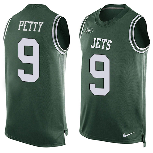 Men's Nike New York Jets #9 Bryce Petty Limited Green Player Name & Number Tank Top NFL Jersey