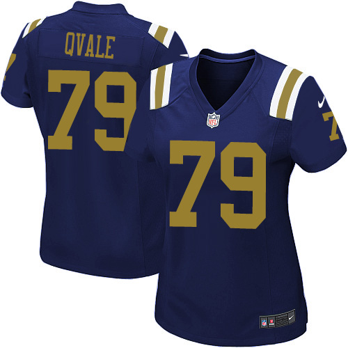 Women's Nike New York Jets #79 Brent Qvale Elite Navy Blue Alternate NFL Jersey