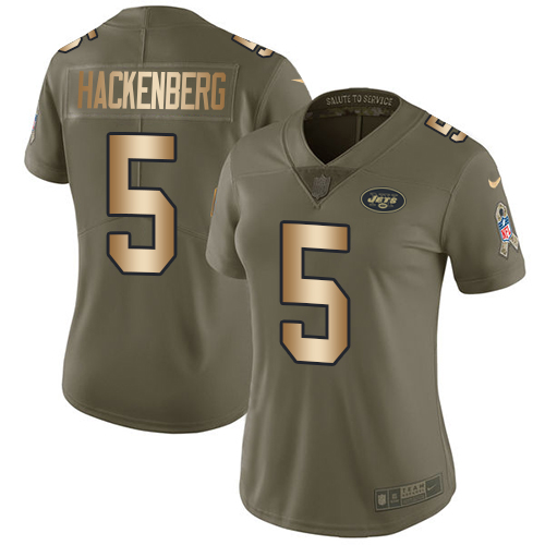 Women's Nike New York Jets #5 Christian Hackenberg Limited Olive/Gold 2017 Salute to Service NFL Jersey