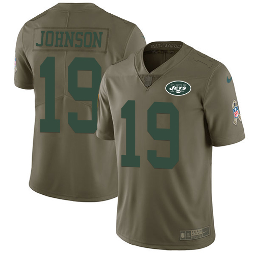 Men's Nike New York Jets #19 Keyshawn Johnson Limited Olive 2017 Salute to Service NFL Jersey