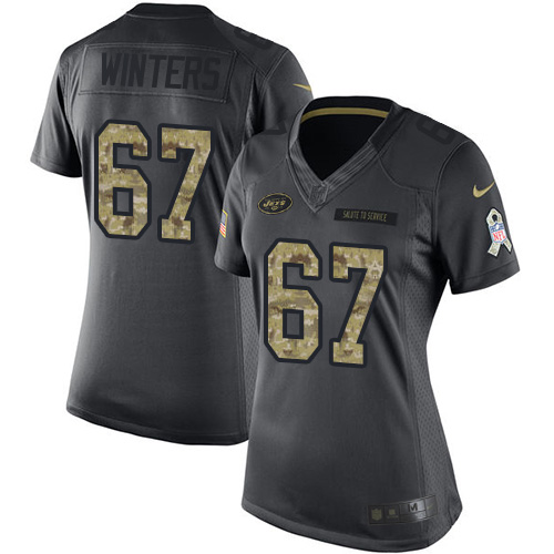 Women's Nike New York Jets #67 Brian Winters Limited Black 2016 Salute to Service NFL Jersey