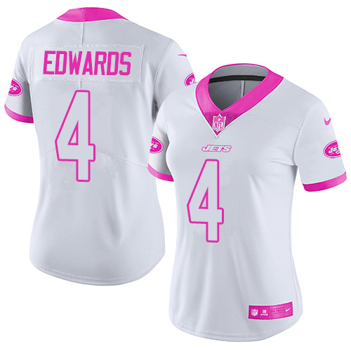 Women's Nike New York Jets #4 Lac Edwards Limited White/Pink Rush Fashion NFL Jersey