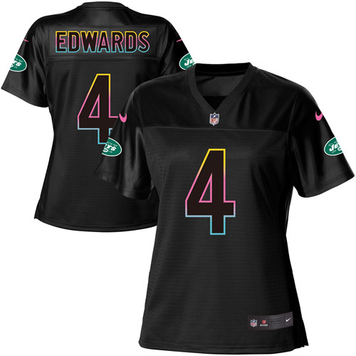 Women's Nike New York Jets #4 Lac Edwards Game Black Fashion NFL Jersey