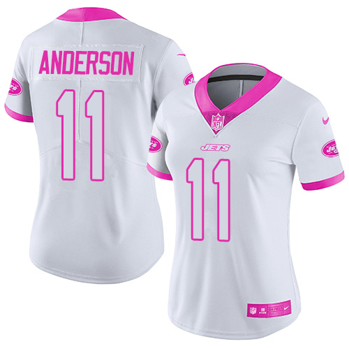 Women's Nike New York Jets #11 Robby Anderson Limited White/Pink Rush Fashion NFL Jersey