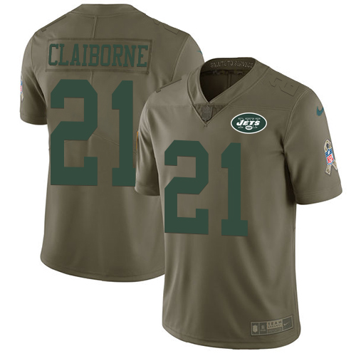 Men's Nike New York Jets #21 Morris Claiborne Limited Olive 2017 Salute to Service NFL Jersey