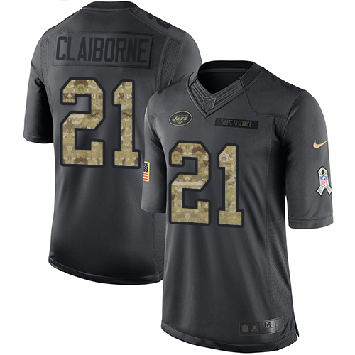 Men's Nike New York Jets #21 Morris Claiborne Limited Black 2016 Salute to Service NFL Jersey