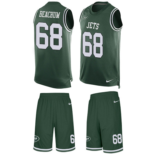 Men's Nike New York Jets #68 Kelvin Beachum Limited Green Tank Top Suit NFL Jersey