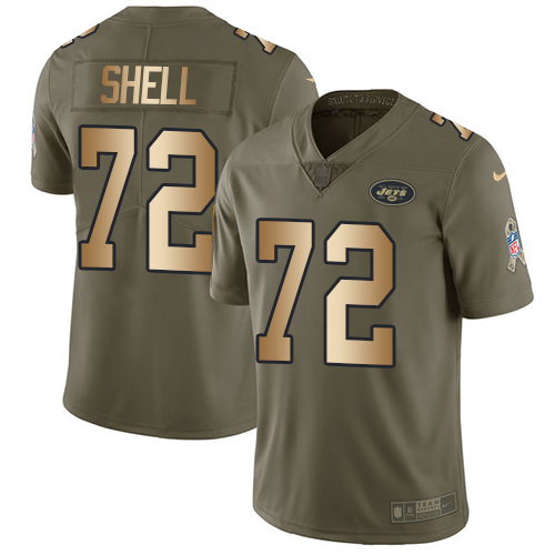 Men's Nike New York Jets #72 Brandon Shell Limited Olive/Gold 2017 Salute to Service NFL Jersey