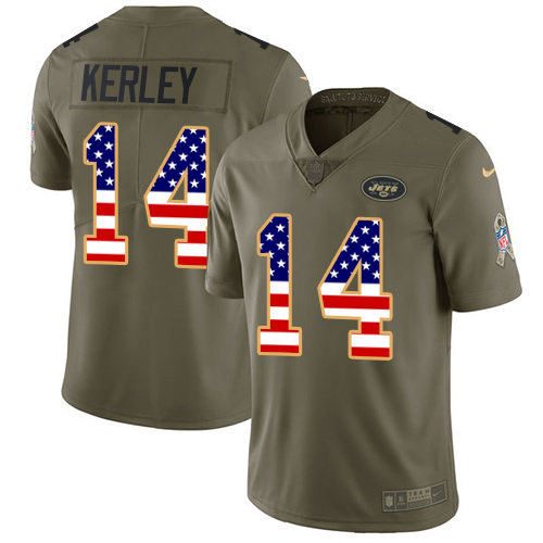 Men's Nike New York Jets #14 Jeremy Kerley Limited Olive/USA Flag 2017 Salute to Service NFL Jersey