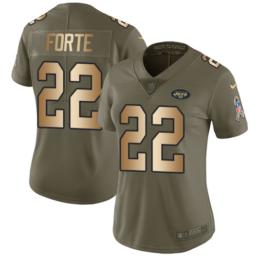 Women's Nike New York Jets #22 Matt Forte Limited Olive/Gold 2017 Salute to Service NFL Jersey
