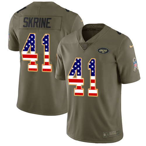 Men's Nike New York Jets #41 Buster Skrine Limited Olive/USA Flag 2017 Salute to Service NFL Jersey