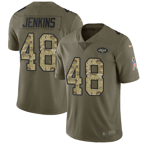 Men's Nike New York Jets #48 Jordan Jenkins Limited Olive/Camo 2017 Salute to Service NFL Jersey