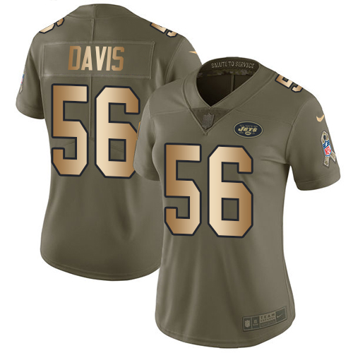 Women's Nike New York Jets #56 DeMario Davis Limited Olive/Gold 2017 Salute to Service NFL Jersey