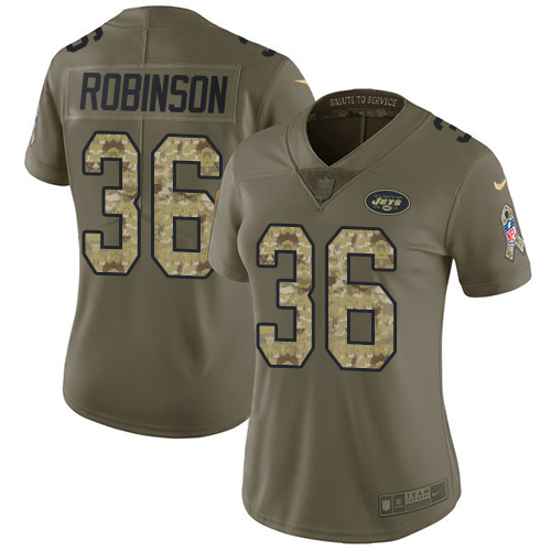 Women's Nike New York Jets #36 Rashard Robinson Limited Olive/Camo 2017 Salute to Service NFL Jersey