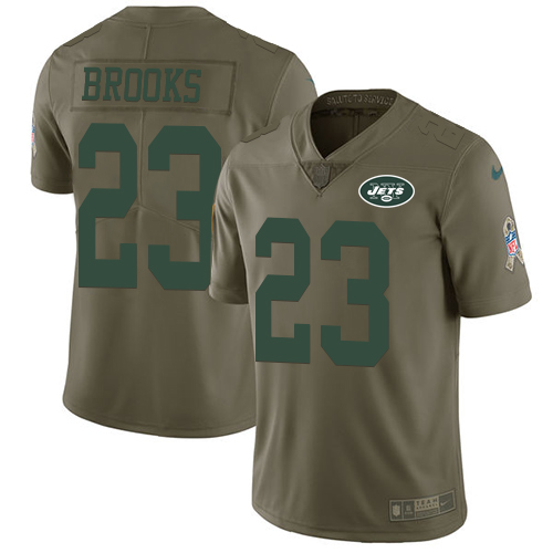 Youth Nike New York Jets #23 Terrence Brooks Limited Olive 2017 Salute to Service NFL Jersey