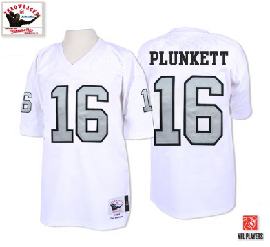Mitchell and Ness Oakland Raiders #16 Jim Plunkett White with Silver No. Authentic NFL Throwback Jersey