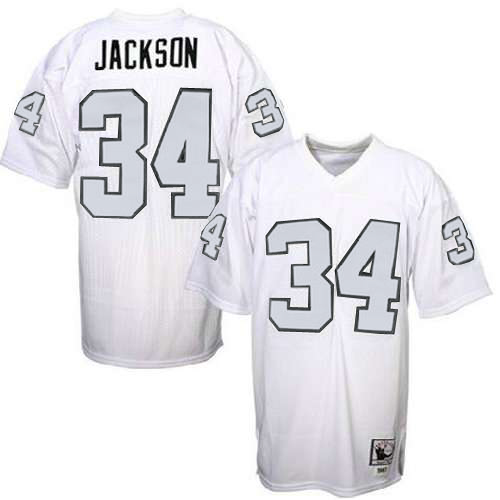 Mitchell And Ness Oakland Raiders #34 Bo Jackson White with Silver No. Authentic NFL Jersey