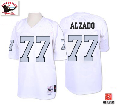 Mitchell and Ness Oakland Raiders #77 Lyle Alzado White with Silver No. Authentic Throwback NFL Jersey