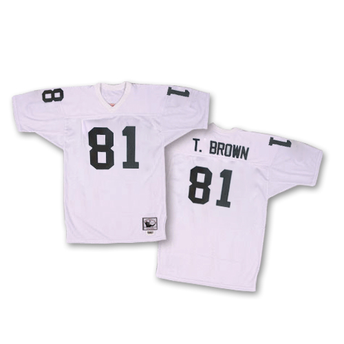 Mitchell and Ness Oakland Raiders #81 Tim Brown White Authentic Throwback NFL Jersey