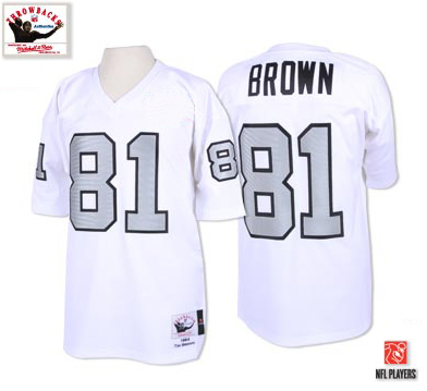 Mitchell And Ness Oakland Raiders #81 Tim Brown White with Silver No. Authentic NFL Jersey