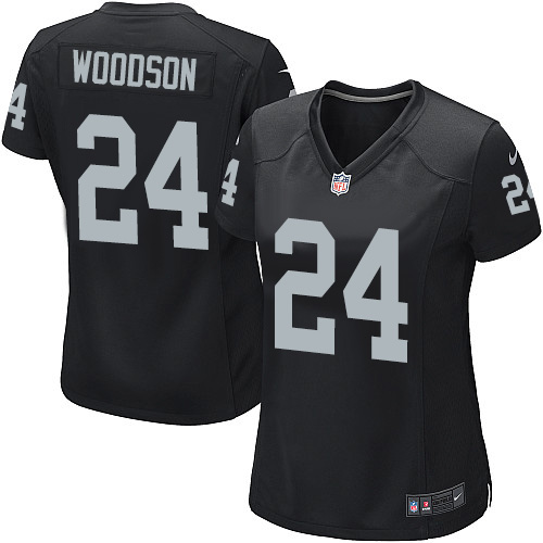 Women's Nike Oakland Raiders #24 Charles Woodson Game Black Team Color NFL Jersey