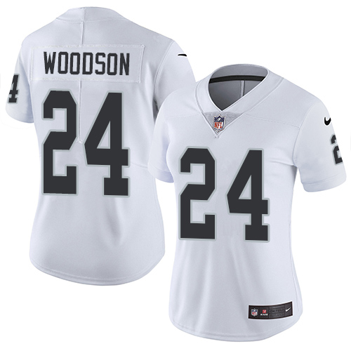 Women's Nike Oakland Raiders #24 Charles Woodson White Vapor Untouchable Elite Player NFL Jersey