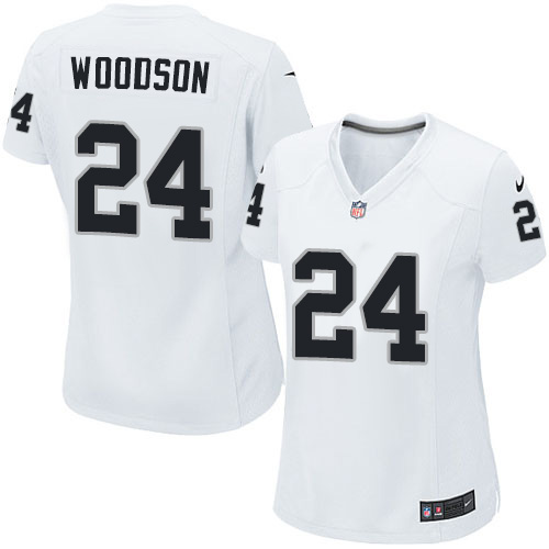 Women's Nike Oakland Raiders #24 Charles Woodson Game White NFL Jersey