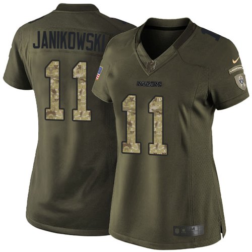 Women's Nike Oakland Raiders #11 Sebastian Janikowski Limited Green Salute to Service NFL Jersey