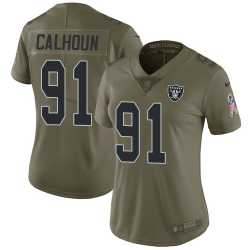 Women's Nike Oakland Raiders #91 Shilique Calhoun Limited Olive 2017 Salute to Service NFL Jersey