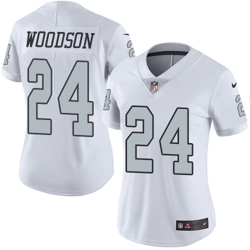 Women's Nike Oakland Raiders #24 Charles Woodson Elite White Rush Vapor Untouchable NFL Jersey