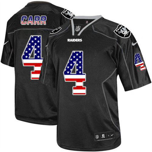 Men's Nike Oakland Raiders #4 Derek Carr Elite Black USA Flag Fashion NFL Jersey