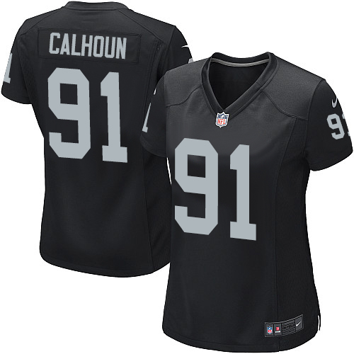 Women's Nike Oakland Raiders #91 Shilique Calhoun Game Black Team Color NFL Jersey