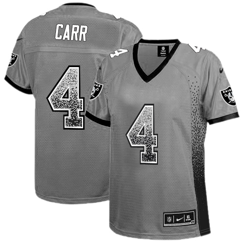 Women's Nike Oakland Raiders #4 Derek Carr Elite Grey Drift Fashion NFL Jersey