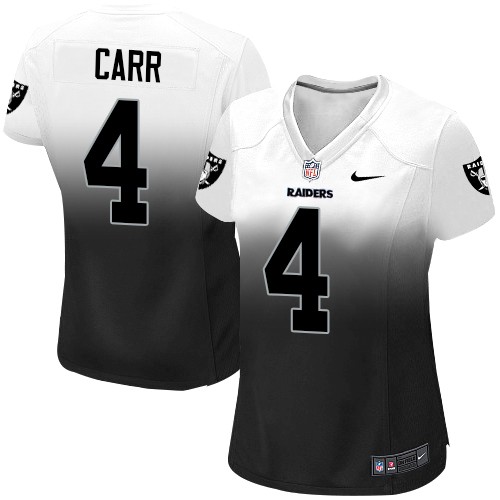 Women's Nike Oakland Raiders #4 Derek Carr Elite White/Black Fadeaway NFL Jersey
