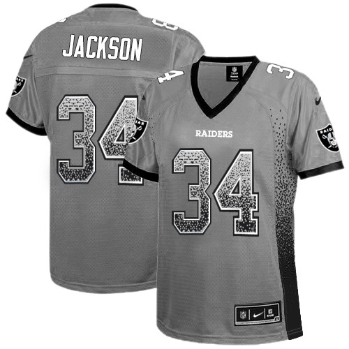 Women's Nike Oakland Raiders #34 Bo Jackson Elite Grey Drift Fashion NFL Jersey